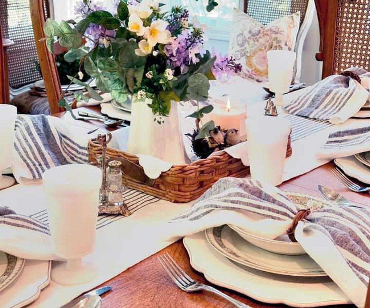 Navy Blue Striped Napkins Set of 4, 8 & More