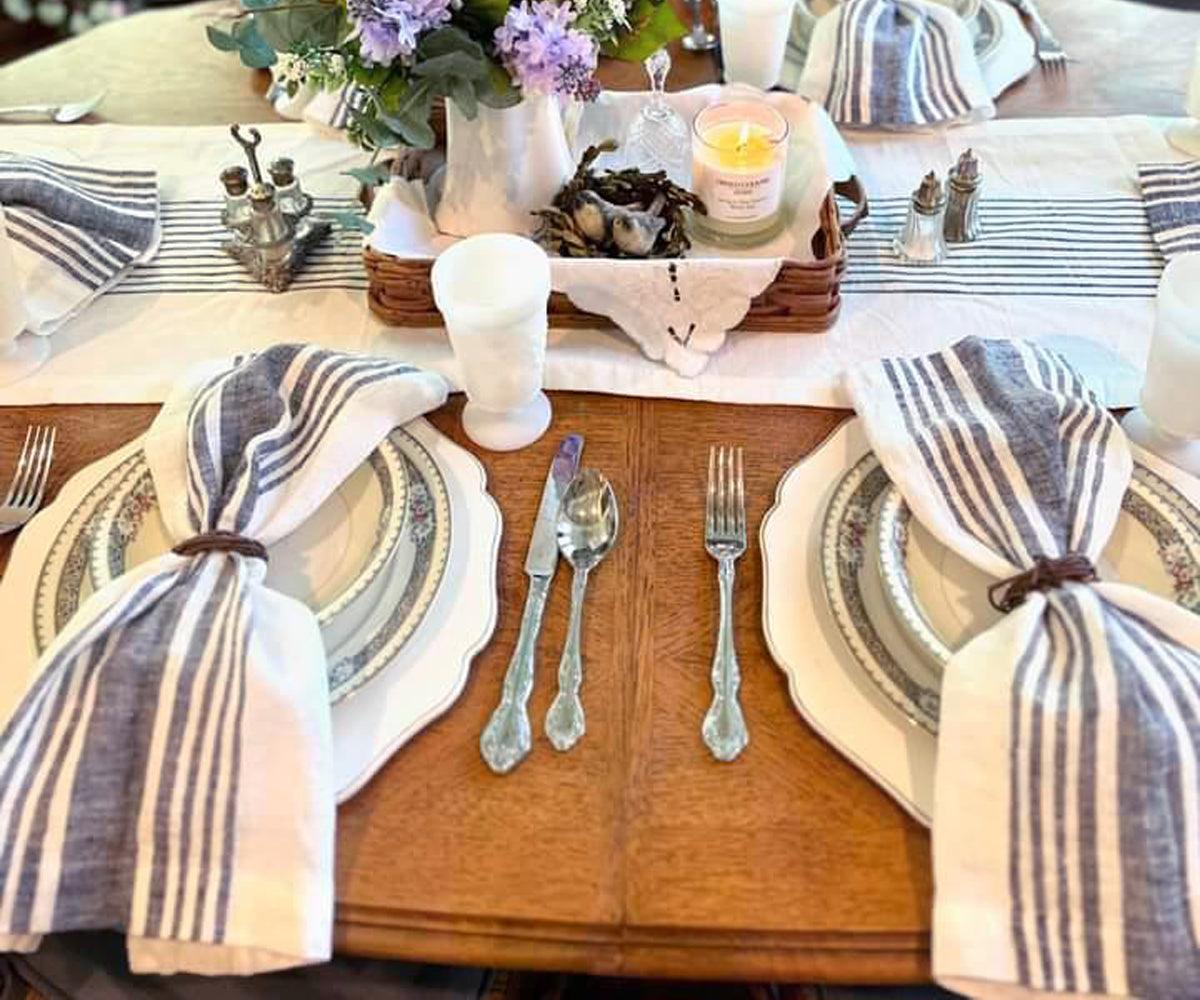 Navy Blue Striped Napkins Set of 4, 8 & More