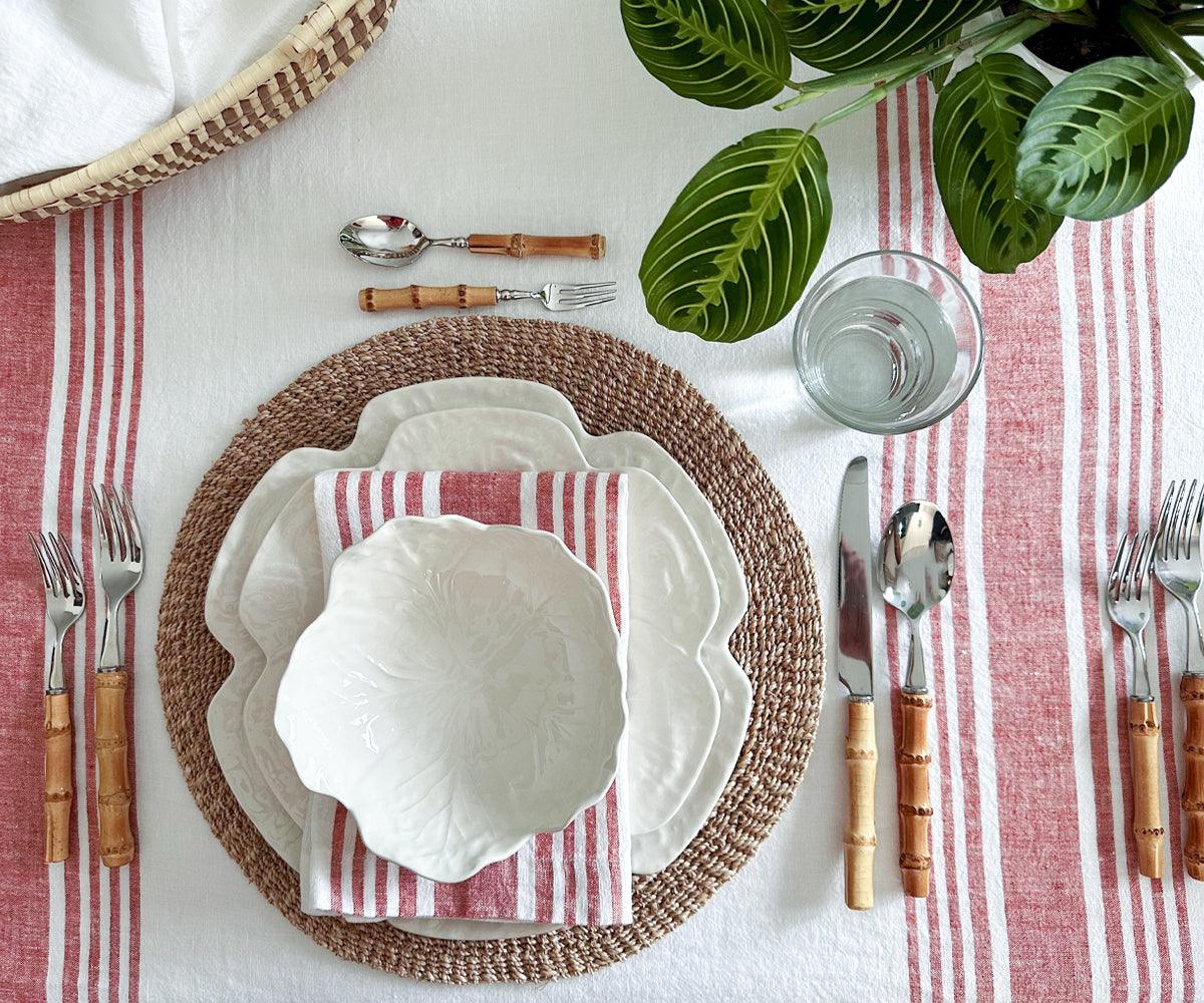 Red Linen Striped Napkins