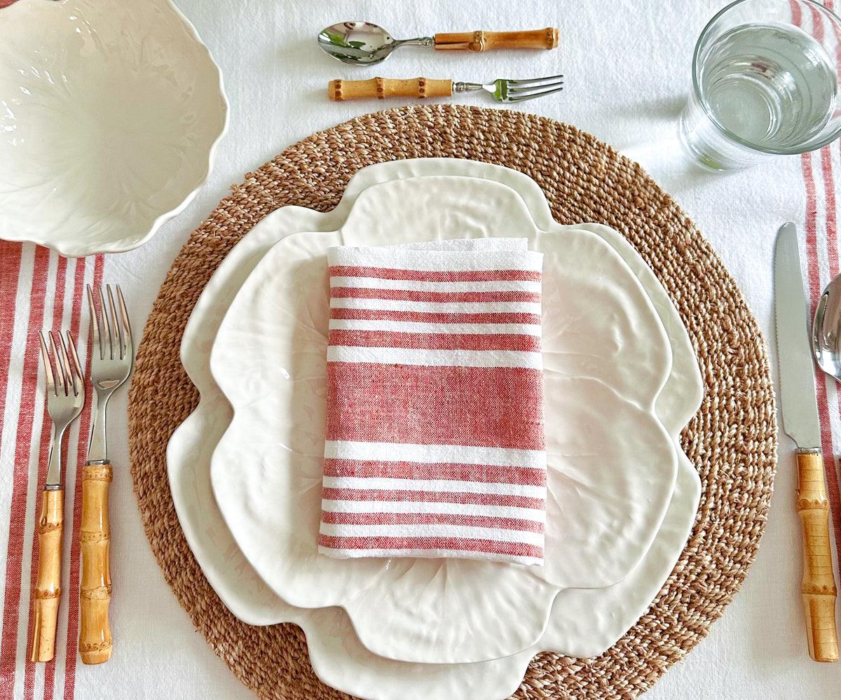 Red Linen Striped Napkins