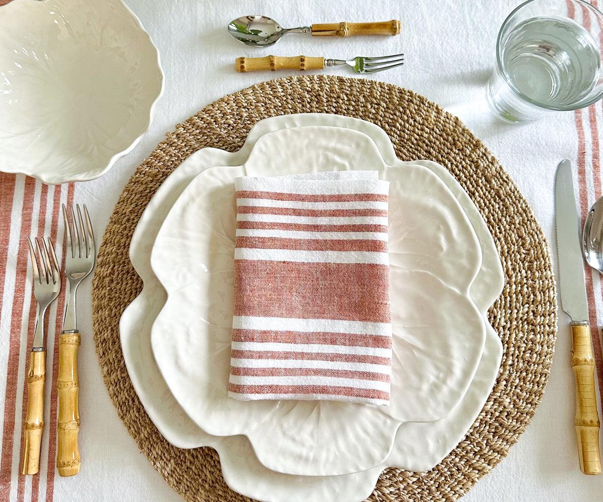 Red Linen Striped Napkins