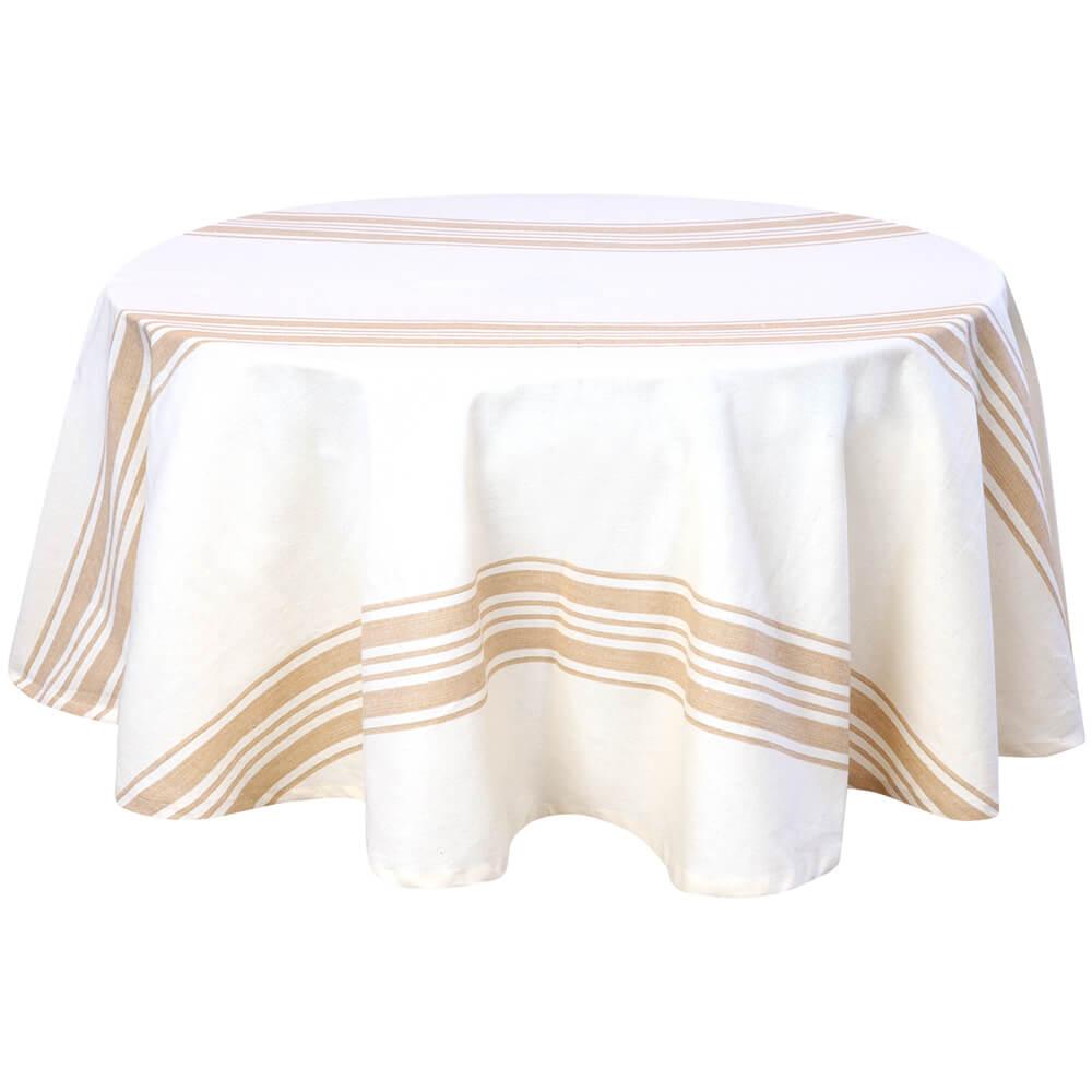 Beige Striped Round Tablecloth