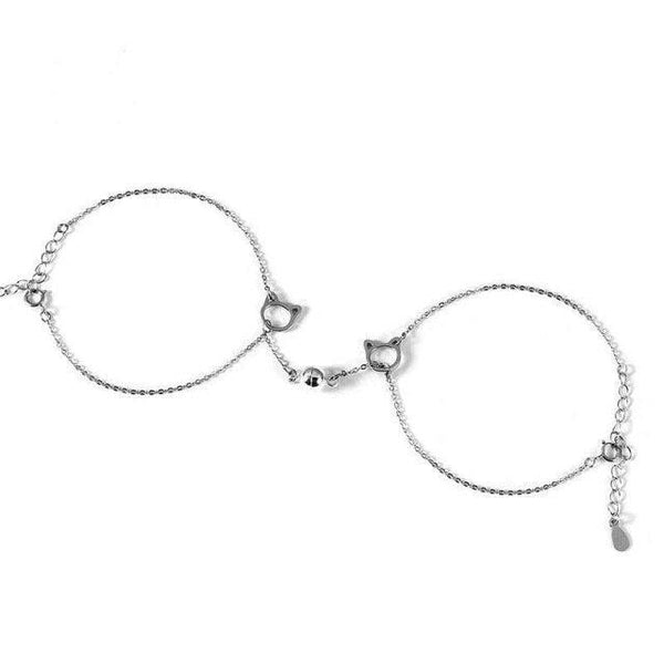 Couples Magnet Attract Bracelets Solid Color Simple Cute Cat Best Friend Bracelet Jewelry Magnet Bracelet Creative Attractive Stainless Steel Chain Bracelet For Women Men Valentine's Day Gift