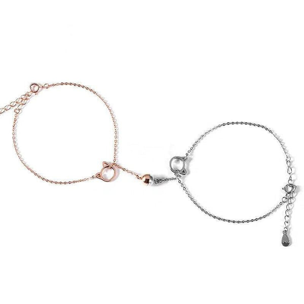 Couples Magnet Attract Bracelets Solid Color Simple Cute Cat Best Friend Bracelet Jewelry Magnet Bracelet Creative Attractive Stainless Steel Chain Bracelet For Women Men Valentine's Day Gift