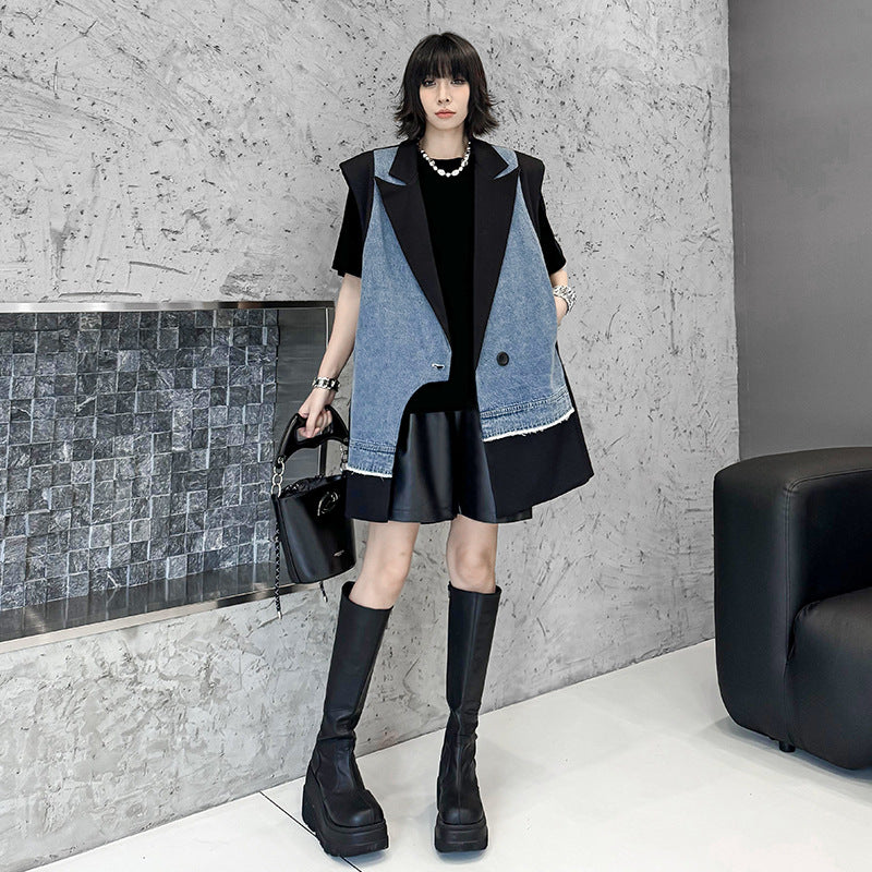 Cowboy patchwork suit vest women's irregular fashion vest jacket