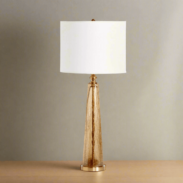 Crackled Glass Table Lamp with White Linen Shade