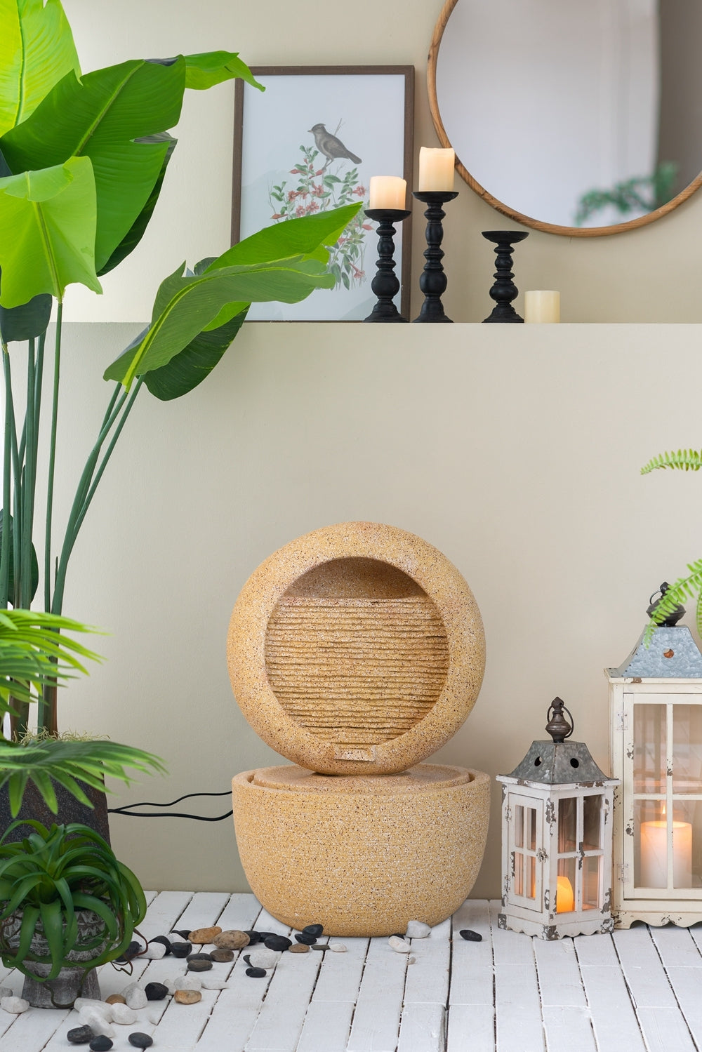 Concrete Modern Outdoor Water Fountain Ring Cream