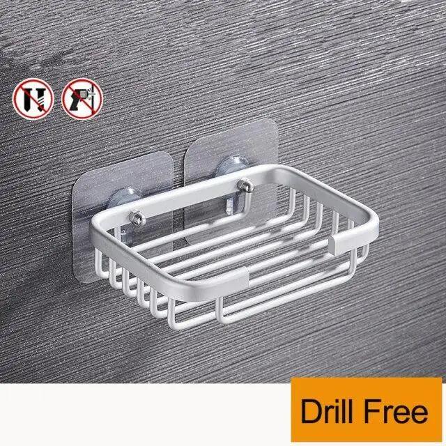 Creative Drill Free Soap Dish Holder Wall Mounted Storage Rack Toilet Soap Box Sponge Dish Bathroom Accessories Soap Dish Holder with Loofah Bath Sponge Towel Razor Holder for Bathroom Shower Kitchen Adhesive Wall Mounted No Drilling