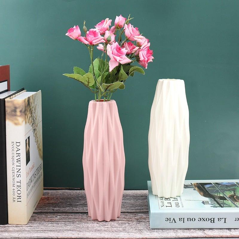Creative Flower Vase White Imitation Ceramic Flower Pot Home Decor Plastic Vase Centerpieces and Events Ornamnet Decoration For Wedding Home Office Party Hotel Yard  Restaurant Patio Festive Furnishing