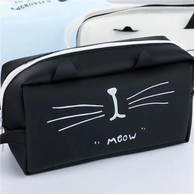 Creative Leather Black Large Capacity  Pencil Pouch For Students Unique Colors Stationery Office Pencil Cases