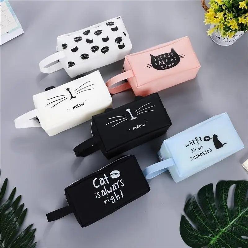 Creative Leather Black Large Capacity  Pencil Pouch For Students Unique Colors Stationery Office Pencil Cases