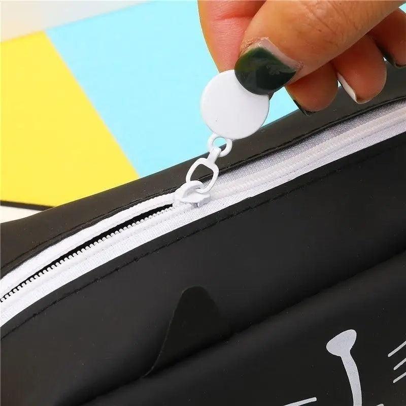 Creative Leather Black Large Capacity  Pencil Pouch For Students Unique Colors Stationery Office Pencil Cases