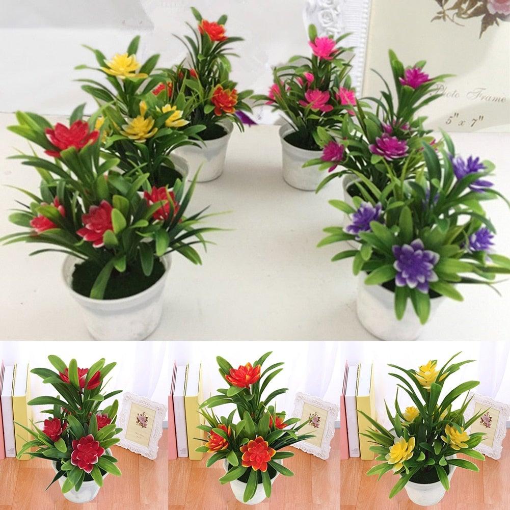 Creative Mini Artificial Fake Flower Potted Bonsai for Christmas New Year Wedding Party Garden Resturant Table Home Decor Mini Potted Plastic Succulents for Home Office Room Decor