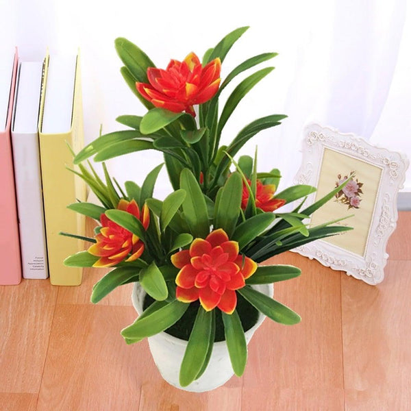 Creative Mini Artificial Fake Flower Potted Bonsai for Christmas New Year Wedding Party Garden Resturant Table Home Decor Mini Potted Plastic Succulents for Home Office Room Decor