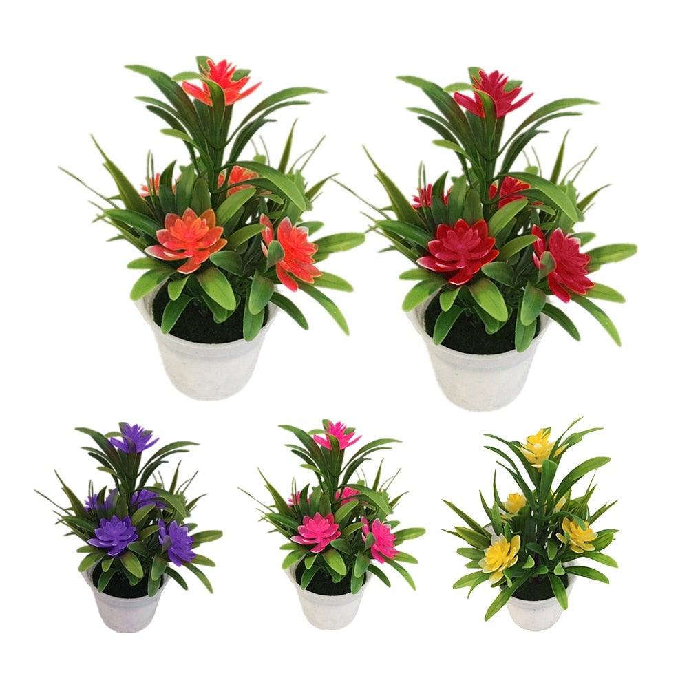 Creative Mini Artificial Fake Flower Potted Bonsai for Christmas New Year Wedding Party Garden Resturant Table Home Decor Mini Potted Plastic Succulents for Home Office Room Decor