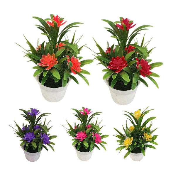 Creative Mini Artificial Fake Flower Potted Bonsai for Christmas New Year Wedding Party Garden Resturant Table Home Decor Mini Potted Plastic Succulents for Home Office Room Decor