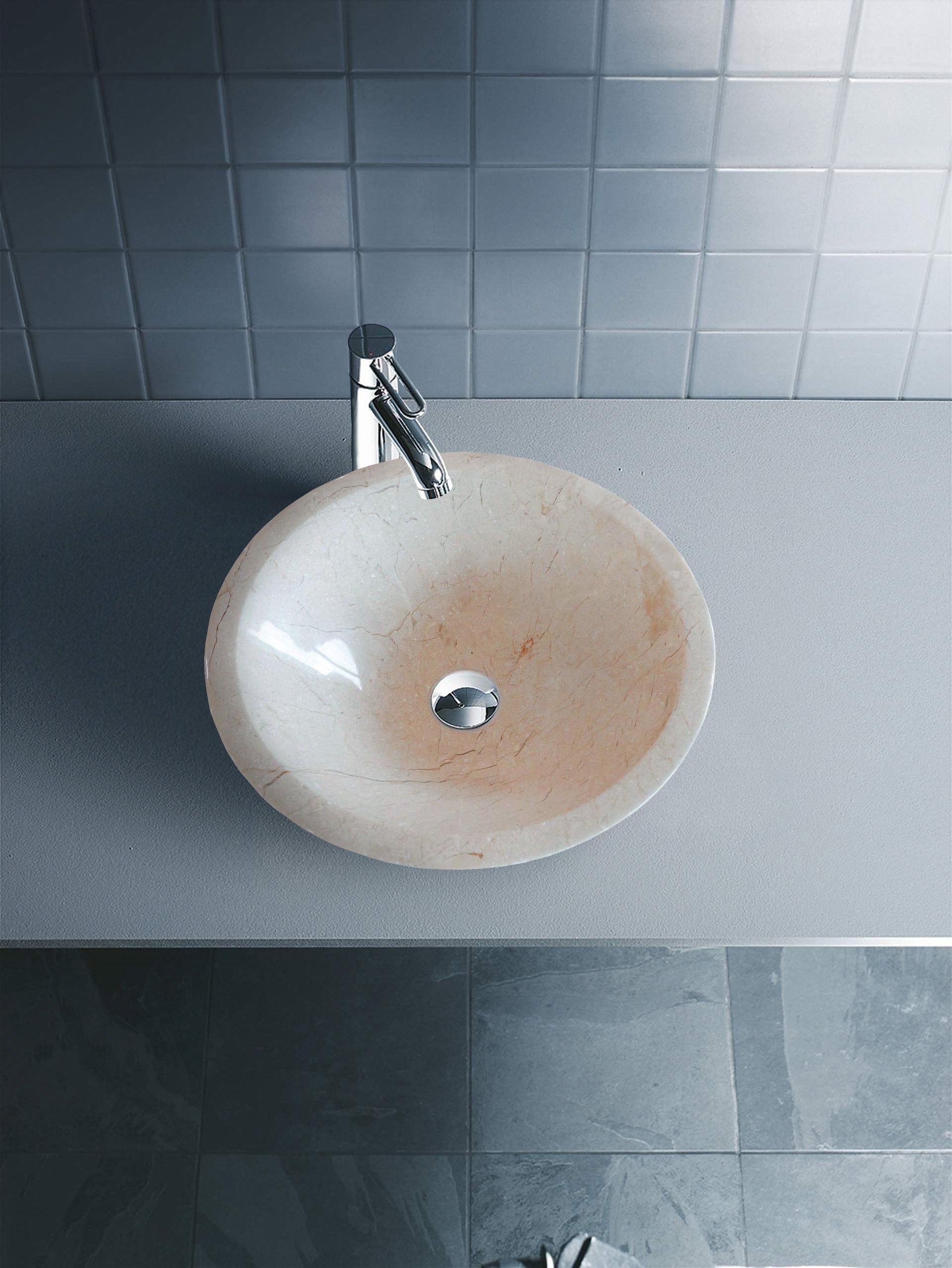 Crema Marfil Marble Natural Stone Tapered Sink High-Gloss Polished  (D)16