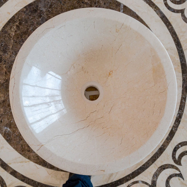 Crema Marfil Marble Natural Stone Tapered Sink High-Gloss Polished  (D)16