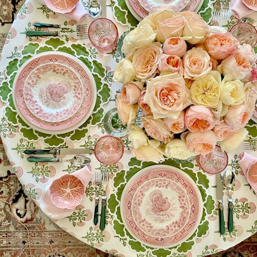 SPRING TABLE DECOR – CRESSIDA GREEN ROUND FABRIC PLACEMAT
