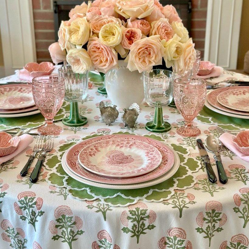 SPRING TABLE DECOR – CRESSIDA GREEN ROUND FABRIC PLACEMAT