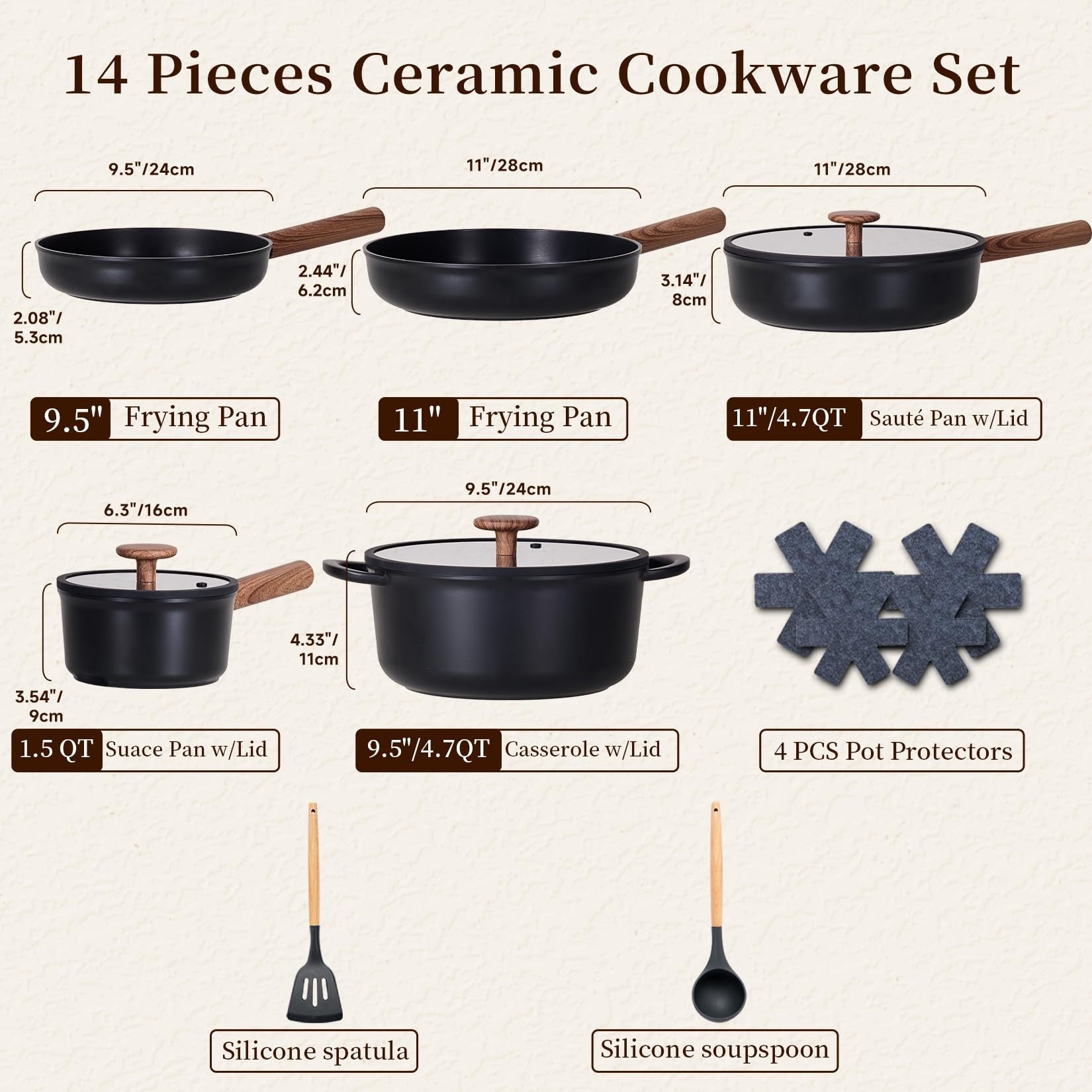 14 pc Healthy Ceramic Cookware Pots and Pans Set – Non-Toxic Modern Home & Kitchen