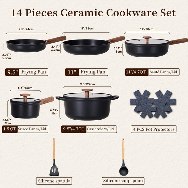 14 pc Healthy Ceramic Cookware Pots and Pans Set – Non-Toxic Modern Home & Kitchen