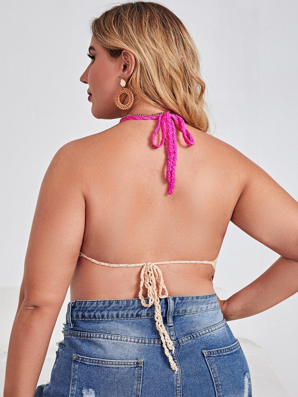 Crochet Bikini Sets Multi Color Knitted Rainbow Striped Off Shoulder Top Bottom Bikini Women's Crochet Striped Lace Up  Shorts Bikini Set 2 PCS Knit Bathing Suit Swimsuit Beachwear Bathing Suit Women Swimsuit