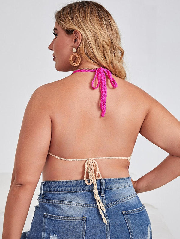 Crochet Bikini Sets Multi Color Knitted Rainbow Striped Off Shoulder Top Bottom Bikini Women's Crochet Striped Lace Up  Shorts Bikini Set 2 PCS Knit Bathing Suit Swimsuit Beachwear Bathing Suit Women Swimsuit