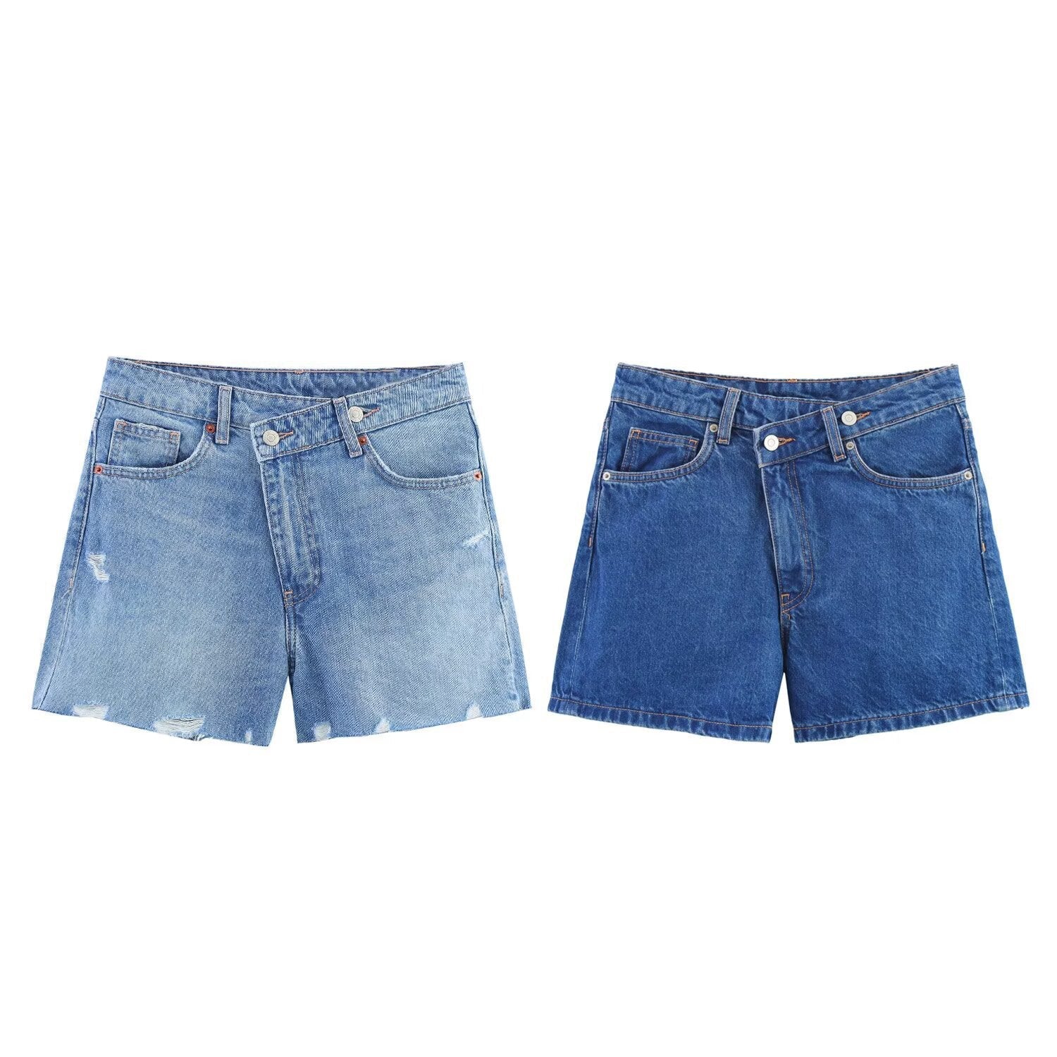 Cross waisted A-line denim straight shorts for women