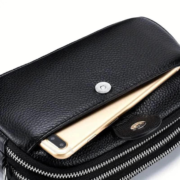 Crossbody Bags for Women Small Genuine Leather Shoulder Purse Cross Body Bag with Triple Top Zipper Adjustable Strap