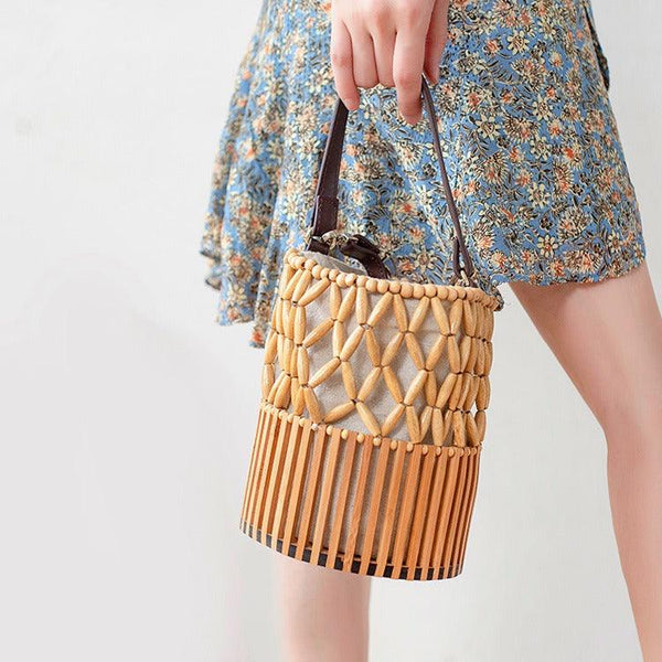 Crossbody bamboo bag hand woven bamboo bag rattan woven bag vacation beach bag craft shoulder bag