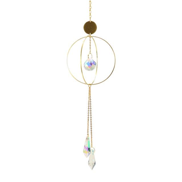 Crystal Ball Star Moon Sun Ring Rainbow Catcher Crystal Pendant Hanging Crystal Sun catcher Ornament Prism Stone Beads Ornament Home Window Wind-chimes Car Decoration