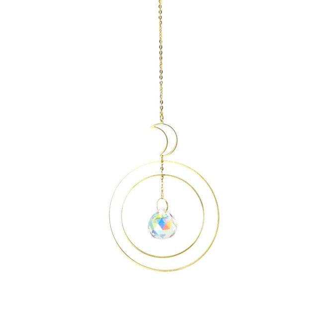 Crystal Ball Star Moon Sun Ring Rainbow Catcher Crystal Pendant Hanging Crystal Sun catcher Ornament Prism Stone Beads Ornament Home Window Wind-chimes Car Decoration