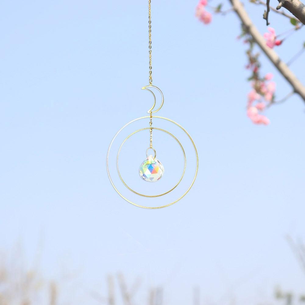 Crystal Ball Star Moon Sun Ring Rainbow Catcher Crystal Pendant Hanging Crystal Sun catcher Ornament Prism Stone Beads Ornament Home Window Wind-chimes Car Decoration