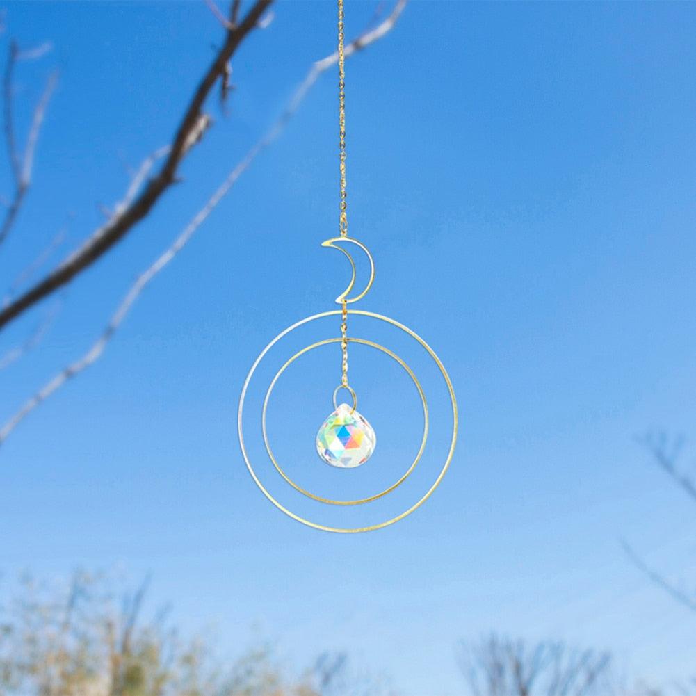 Crystal Ball Star Moon Sun Ring Rainbow Catcher Crystal Pendant Hanging Crystal Sun catcher Ornament Prism Stone Beads Ornament Home Window Wind-chimes Car Decoration