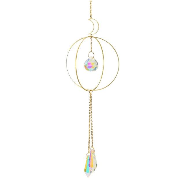 Crystal Ball Star Moon Sun Ring Rainbow Catcher Crystal Pendant Hanging Crystal Sun catcher Ornament Prism Stone Beads Ornament Home Window Wind-chimes Car Decoration