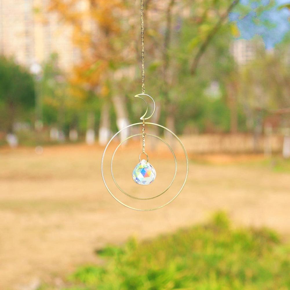 Crystal Ball Star Moon Sun Ring Rainbow Catcher Crystal Pendant Hanging Crystal Sun catcher Ornament Prism Stone Beads Ornament Home Window Wind-chimes Car Decoration