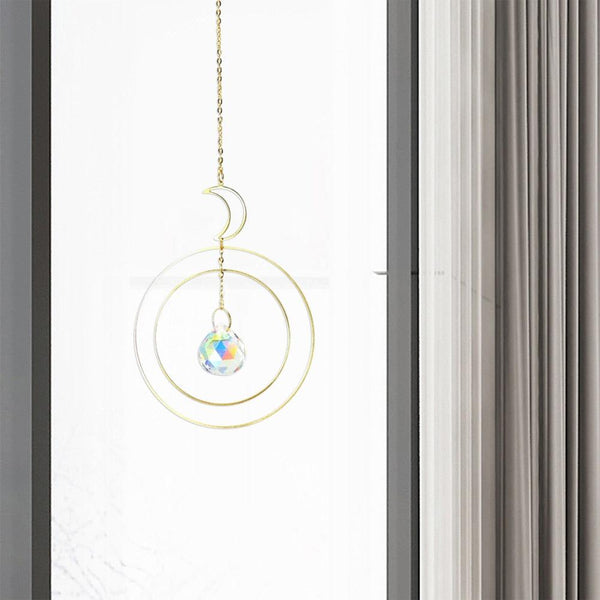 Crystal Ball Star Moon Sun Ring Rainbow Catcher Crystal Pendant Hanging Crystal Sun catcher Ornament Prism Stone Beads Ornament Home Window Wind-chimes Car Decoration