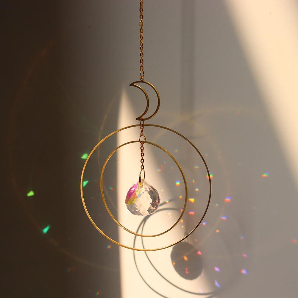 Crystal Ball Star Moon Sun Ring Rainbow Catcher Crystal Pendant Hanging Crystal Sun catcher Ornament Prism Stone Beads Ornament Home Window Wind-chimes Car Decoration