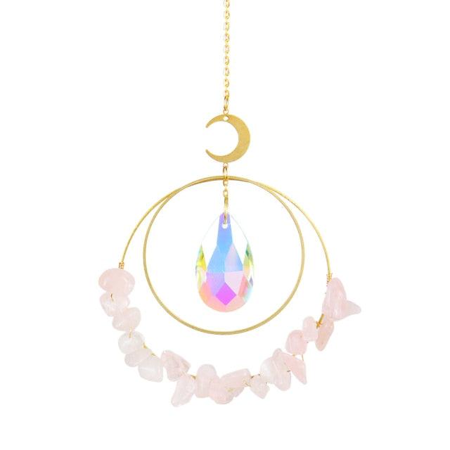 Crystal Ball Star Moon Sun Ring Rainbow Catcher Crystal Pendant Hanging Crystal Sun catcher Ornament Prism Stone Beads Ornament Home Window Wind-chimes Car Decoration