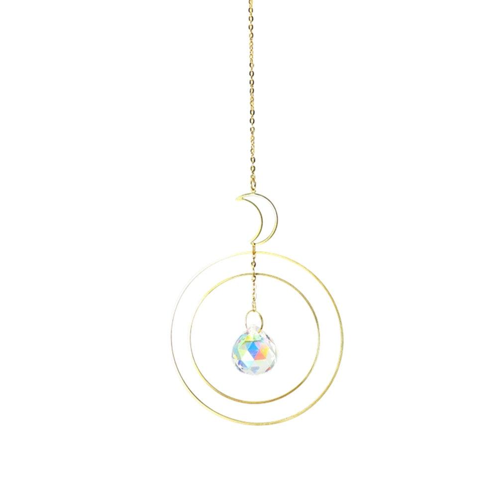 Crystal Ball Star Moon Sun Ring Rainbow Catcher Crystal Pendant Hanging Crystal Sun catcher Ornament Prism Stone Beads Ornament Home Window Wind-chimes Car Decoration
