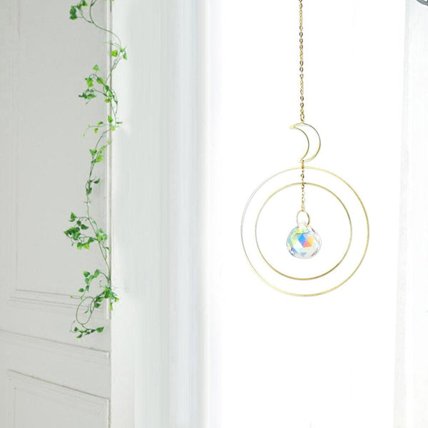 Crystal Ball Star Moon Sun Ring Rainbow Catcher Crystal Pendant Hanging Crystal Sun catcher Ornament Prism Stone Beads Ornament Home Window Wind-chimes Car Decoration