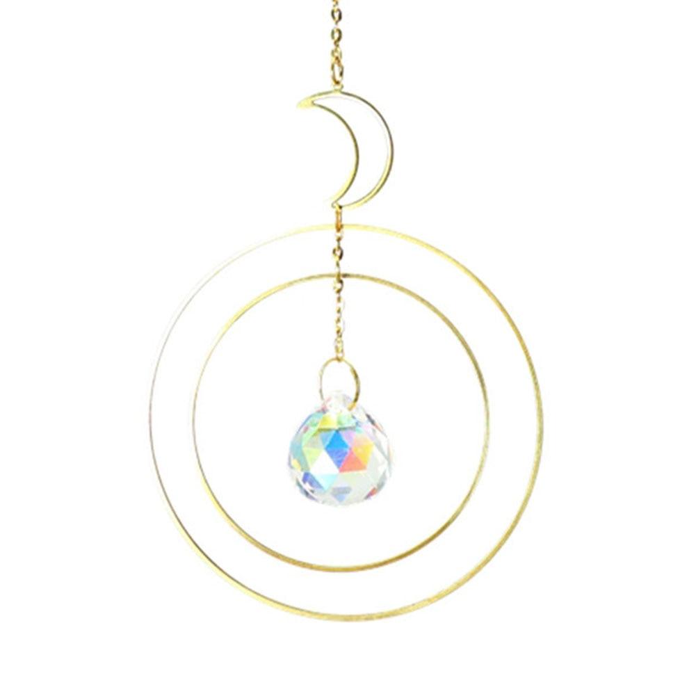 Crystal Ball Star Moon Sun Ring Rainbow Catcher Crystal Pendant Hanging Crystal Sun catcher Ornament Prism Stone Beads Ornament Home Window Wind-chimes Car Decoration