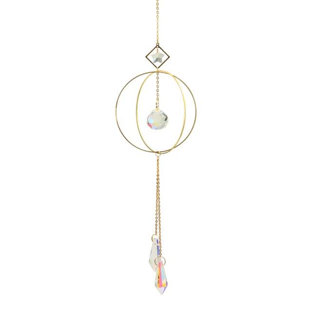 Crystal Ball Star Moon Sun Ring Rainbow Catcher Crystal Pendant Hanging Crystal Sun catcher Ornament Prism Stone Beads Ornament Home Window Wind-chimes Car Decoration