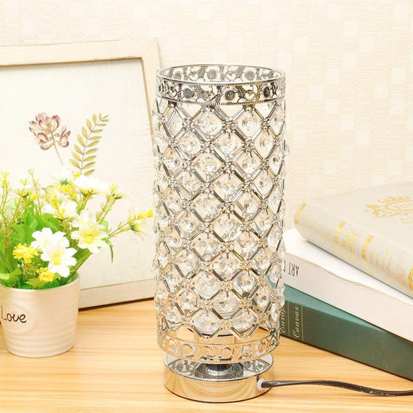 Crystal Bedside Table Lamp Sliver Bedroom Nightstand Light 220v/E27 Bulb Base Decorative Table Lamp Cute Study Lamps for Bedroom Décor Dresser Table Decoration