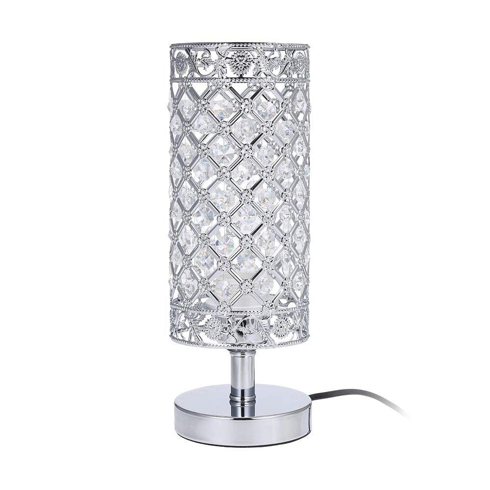 Crystal Bedside Table Lamp Sliver Bedroom Nightstand Light 220v/E27 Bulb Base Decorative Table Lamp Cute Study Lamps for Bedroom Décor Dresser Table Decoration