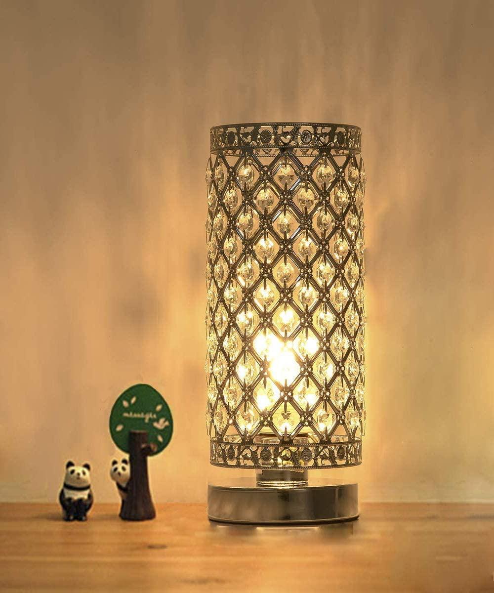 Crystal Bedside Table Lamp Sliver Bedroom Nightstand Light 220v/E27 Bulb Base Decorative Table Lamp Cute Study Lamps for Bedroom Décor Dresser Table Decoration