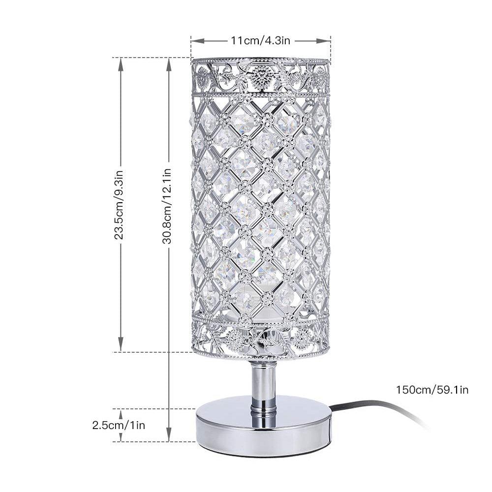 Crystal Bedside Table Lamp Sliver Bedroom Nightstand Light 220v/E27 Bulb Base Decorative Table Lamp Cute Study Lamps for Bedroom Décor Dresser Table Decoration