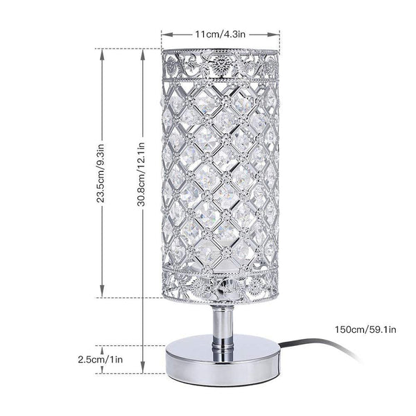 Crystal Bedside Table Lamp Sliver Bedroom Nightstand Light 220v/E27 Bulb Base Decorative Table Lamp Cute Study Lamps for Bedroom Décor Dresser Table Decoration