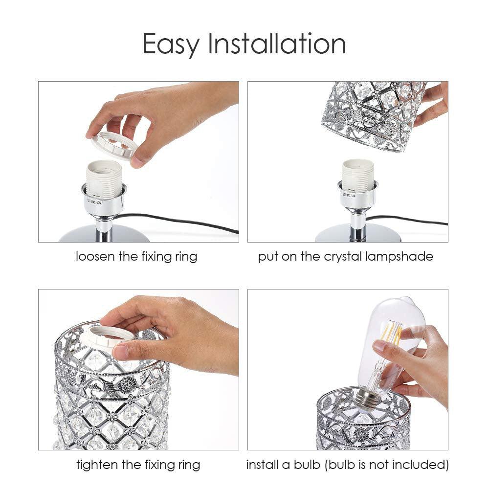 Crystal Bedside Table Lamp Sliver Bedroom Nightstand Light 220v/E27 Bulb Base Decorative Table Lamp Cute Study Lamps for Bedroom Décor Dresser Table Decoration